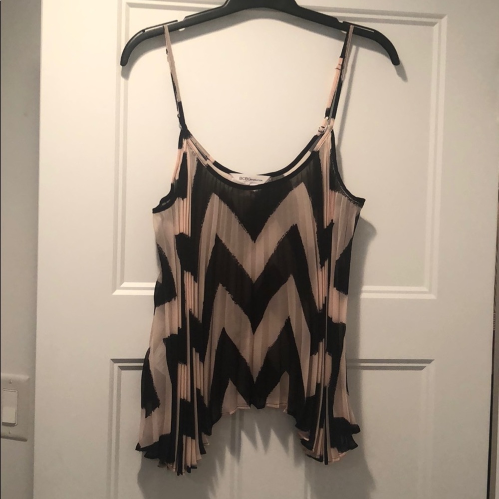 Pink and black sheer pleated blouse